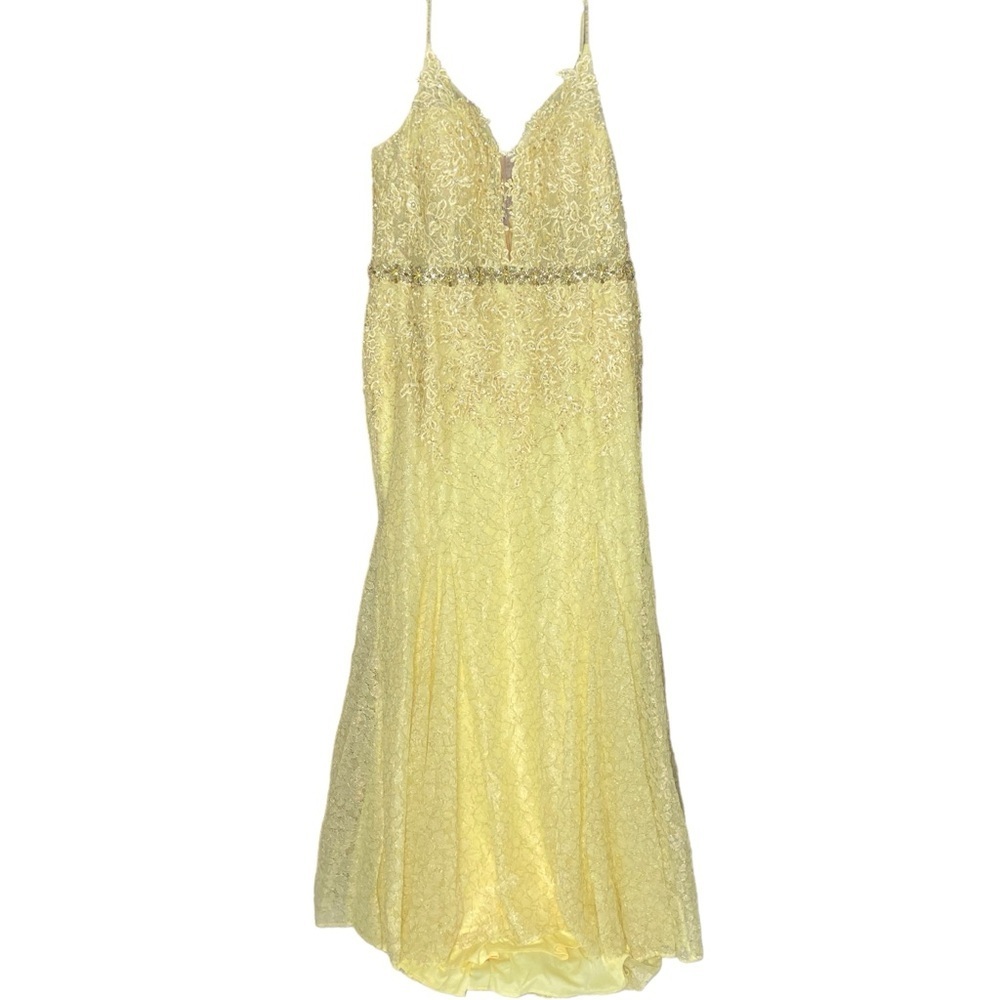 Mac Duggal 79341 Lace Embellished Trumpet Gown Lemon Yellow Size 16 NWOT - Picture 2 of 13
